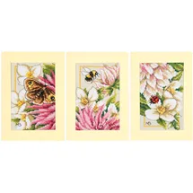 Lanarte Kreuzstich Stickpackung Grußkarten Rosa Seidendahlie, Marjolein Bastin, 3er-Set, Zählmuster, 10,5x15cm