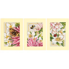 Lanarte Kreuzstich Stickpackung Grußkarten Rosa Seidendahlie, Marjolein Bastin, 3er-Set, Zählmuster, 10,5x15cm