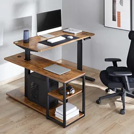 Ergo Office Höhenverstellbarer elektrischer Schreibtisch , max. Höhe 121cm, max. 70 kg, mit Tischplatte, rustikal braun, ER-450 - Braun/Schwarz