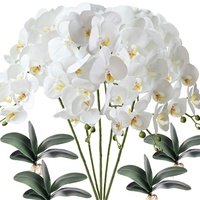 FagusHome 5 Stück künstliche Phalaenopsis Orchideen Blumen Weiß mit 4 Bündeln Künstliche Orchidee Blätter für Deko