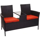 Hegele - Poly-rattan Sitzbank Mit Tisch Hhg-243, Gartenbank Sitzgruppe Gartensofa, 132cm Schwarz, Kissen Terracotta