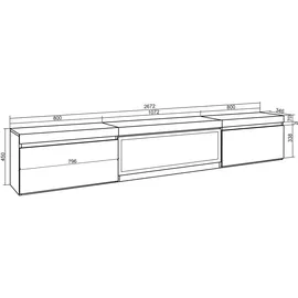 SKRAUT HOME TV-Schrank Lowboard 267x45x35 cm Zementgrau Melamin/Holzwerkstoff