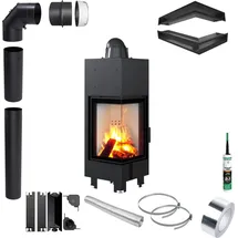 Kratki Kamineinsatz MBN Links 10kW Stahl Schwarz/Abdeckplatte Glas