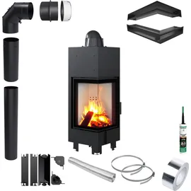 Kratki Kamineinsatz MBN Links 10kW Stahl Schwarz/Abdeckplatte Glas