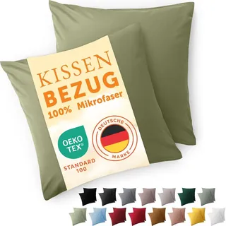 Blumtal Kissenbezug 80x80 cm 2er Set weich 80x80 - Kopfkissen 80x80 Bezug - Kissen 80x80 Bezug 80x80 Grün - Olive