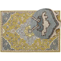 Teppich Wolle gelb / blau 160 x 230 cm orientalisches Muster Kurzflor MUCUR