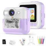 Kinderkamera Sofortbildkamera,Sofortbildkamera Kinder, 1080P Digitalkamera Kinder mit 32GB Karte Druckpapier,Geburtstags Weihnachten Geschenke für Jungen und Mädchen 3-12 Jahre(Lila)