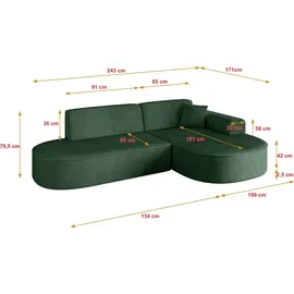 altdecor Eckcouch Cord 2-Sitzer Grün