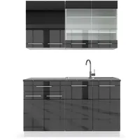 Vicco Küchenzeile Fame-Line 140 cm Anthrazit Hochglanz/Weiß