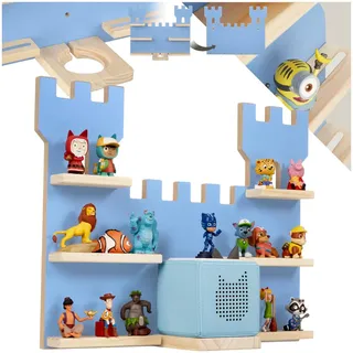 tectake® Holz Regal mit Magnetstreifen für Wand Montage, Tonieregal, Wandregal für's Kinderzimmer, Aufbewahrung Musikbox, für Tonies Tonie Hörfiguren und Toniebox - blau