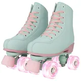 XUDREZ Rollschuhe für Mädchen und Damen, Rollschuhe für Erwachsene, Derby-Skates, Minzgrün, für Kinder, Anfänger, drinnen und draußen (Flashwheel 39)