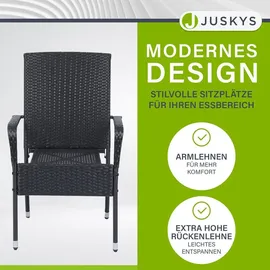 Juskys Yoro Polyrattan Gartenstuhl Schwarz 4 St.