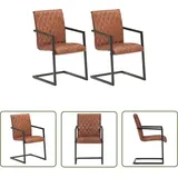 The Living Store - Freischwinger 2 Stk. Braun Echtleder - Esszimmerstuhl - Leder Sessel - Freistehender Stuhl - Vintage Stuhl - Designer Stuhl