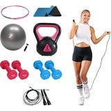 OnWay großes Fitness Yoga Set mit Hantel Kettlebell Gymnastikball Springseil