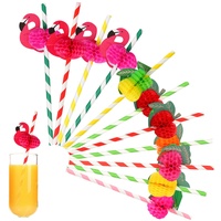 60Pcs Flamingo Papier Strohhalme, 3D Fancy Flamingo Fruit Cocktail Strohhalme für kalte Getränke, Säfte Biologisch abbaubar Hawaii Trinkhalm Sommer Party Cocktail Dekorationen Tropical Aloha Party