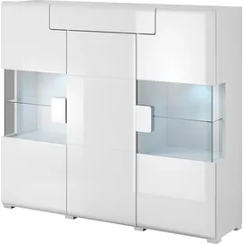 INOSIGN Highboard »Toledo,Breite 147,5cm,trendige Hochkommode mit 3Türen und Schublade«, Hochschrank mit Glas-Partien,stylische Hochglanzfronten weiß