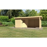 Karibu Gartenhaus Neuruppin 2 Set mit AD 3,2m und Rückwand - beige