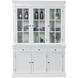 Ebuy24 Amaretta 3-Türig Vitrinenschrank antik weiß, antik patinert. Breite142 cm, Höhe 200 cm.