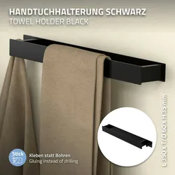 ML-Design Handtuchhalter zum Kleben ohne Bohren mit Haken 42 cm Schwarz aus Stahl