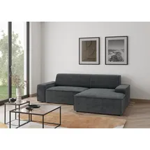 TRENDMANUFAKTUR Ecksofa TRENDMANUFAKTUR "Graz, wahlweise mit Sitzvorschub und Bettkasten, L-Form, Breite 246 cm", grau (dunkelgrau), B:246cm H:73cm T:162cm, 92% Polyester, 8% Polyamid, Sofas, Ecksofa, in Cord-, haustierfreundlichem LEO Struktur- oder LUMOS-3D-Bezug