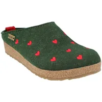 Haflinger Damen Pantoffel Hausschuh Wolle Grizzly Cuoricini 741031, Größe:38 EU, Farbe:Grün - Grün 38