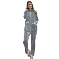 RAIKOU Hausanzug Hausanzüg Nicki Hausanzug Trainingsanzug Freizeitanzug (mit Reißverschluss und Satinband) mit Kontraspaspel-Details grau 44/46