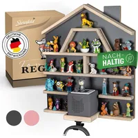 Sternfeld Kinderregal Tonie Regal magnetisch – Wandregal für 32/52 Toniefiguren, Grau & Rosa, abgerundete Ecken, Magnetleiste, Aufhängehaken für Kopfhörer grau