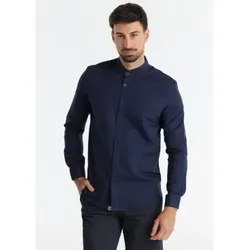 Victorio & Lucchino, V&L für Herren. 640277182 Marineblaues Hemd mit Kragen (M), Lässig, Leinen, Langarm