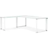 Kadima Design Eckschreibtisch Weiß Glas-Metall  200x200 cm L-Form Winkelwahl  Homeoffice Arbeitstisch Chrom  Modern Design Büromöbel