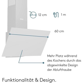 Wiggo Dunstabzugshaube 60cm kopffrei I Abluft Umluft Dunstabzug 650m3/h - Touch-Display 4 Stufen I Energieeffizienzklasse A Schräghaube inkl. Fet...