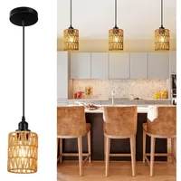 LMaxhome Pendelleuchte Hängeleuchte Rattan,Boho Pendelleuchte 3-flammig mit Led Glühbirne, LED wechselbar, Halogen, Warmweiß, Pendelleuchte Esstisch,Pendelleuchte Höhenverstellbar