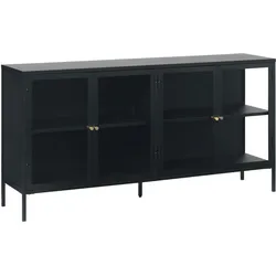 Carmel Sideboard mit 4 Glastüren Stahl schwarz.