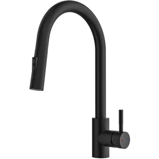 Rainsworth Schwarz Wasserhahn Küche mit Brause Ausziehbar - Hochdruck Küchenarmatur mit Zwei Wasserstrahlarten, Spültischarmatur 360° Drehung, Mischbatterie Küche aus Edelstahl Einfache Installation