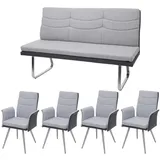 MCW Set 4x Esszimmerstuhl+Sitzbank MCW-G54, Bank Küchenstuhl mit Armlehne, Stoff/Kunstleder Edelstahl ~ grau Bank 160cm