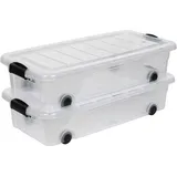 Kreher 2 Stück Rollboxen Unterbettbox mit Deckel 30 Liter in Transparent (einsehbar). Maße: 78 x 39,4 x 17,7 cm