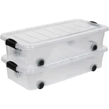 Kreher 2 Stück Rollboxen Unterbettbox mit Deckel 30 Liter in Transparent (einsehbar). Maße: 78 x 39,4 x 17,7 cm