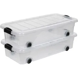 Kreher 2 Stück Rollboxen Unterbettbox mit Deckel 30 Liter in Transparent (einsehbar). Maße: 78 x 39,4 x 17,7 cm