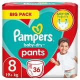 Pampers Windeln Pants Größe 8 (19kg+) Baby-Dry, Extra Large, 36 Höschenwindeln, BIG PACK, einfaches Anziehen mit idealer Passform