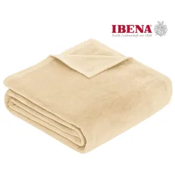 Wohndecke IBENA "Luxus", beige, B:220cm L:240cm, Baumwolle, Kunstfaser, Wohndecken, verschiedene Größen, unifarbenes Design, Kuscheldecke