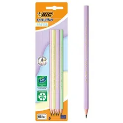 BIC EVOLUTION PASTEL Bleistifte HB 2x lila, grün, gelb, rosa, 5 St.