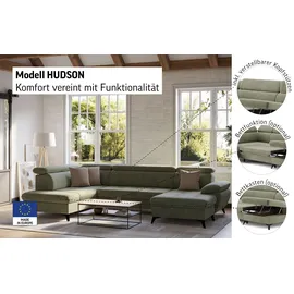 Cotta Wohnlandschaft COTTA "Hudson U-Form, B: 324 cm", grau (elephant), B:324cm T:207cm, Sofas, Wohnlandschaft, mit Kopfteilverstellung, optional Bettfunktion & Bettkasten