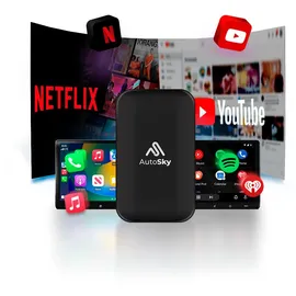 autosky AI Box Lite Plus 2.0 – Wireless CarPlay & Android Auto für werkseitig verkabelte Autos, Unterstützt Netflix & YouTube, Kabellos & Plug & Play