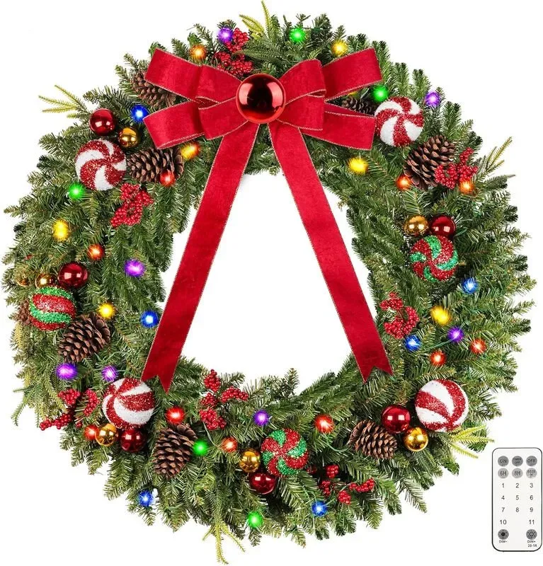Weihnachtskranz 48 Zoll mit 200 Lichtern - 1 Stück