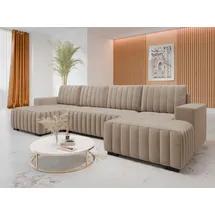 Mirjan24 Wohnlandschaft Hugo U, Wohnzimmer Eckcouch mit Schlaffunktion und Bettkasten, Ausziehmechanismus DL, U-Form (Farbe: Manila 21) - Braun