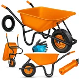 MASKO MASKO® Schubkarre Bauschubkarre Gartenschubkarre 100 Liter bis 250kg Luftreifen mit Stahlfelge verzinkt Stahlrahmen Garten Karre Schiebkarre Transportkarre inkl. Arbeitshandschuhe