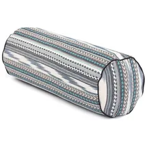 Bodhi Ethno Collection: Yoga-Bolster (rund), Ikat-Webstoff, schwarz-weiß-blau gem., Dinkelhülsen bunt|grau No Size