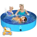 Pawaboo Faltbarer Hundepool Hundebad, Swimmingpool für Hunde, Einfache Aufbewahrung, Harte Kratzfeste Haustier Pool für Welpen Katzen, Tragbar Planschbecken für Haustiere (150cm x 30cm, XL)