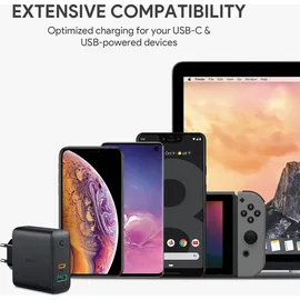 Aukey USB-C Ladegerät mit Dynamic Detect & GaNFast Tech, USB-Ladegerät mit 60W