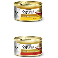 Gourmet Gold Katzenfutter 24er Mix-Pack (2 x 12 x 85g) Ragout Huhn und Ragout Rind