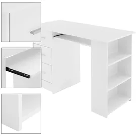 ML-Design Schreibtisch mit 3 Schubladen, 3 Regale und Tastaturauszug, 110x49x75 cm, Weiß, Stauraum, 3 Ablageflächen Arbeitstisch Bürotisch Computertisch Laptoptisch PC Tisch, für Heim/büro